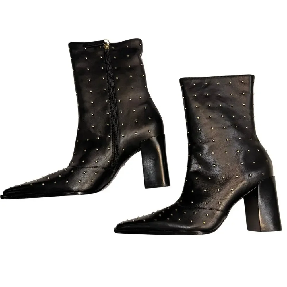 Schutz Raffaela Studded Pointed Toe Bootie Black Leather Size 8 NWT Grunge